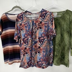 Bon Worth Tops Womens Medium & MP Short Sleeve 3/4 Sequins Pullover Blouse Tops